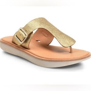 NWOB  Kork-Ease Belmont Leather Shimmer Gold Flip Flops Sandals